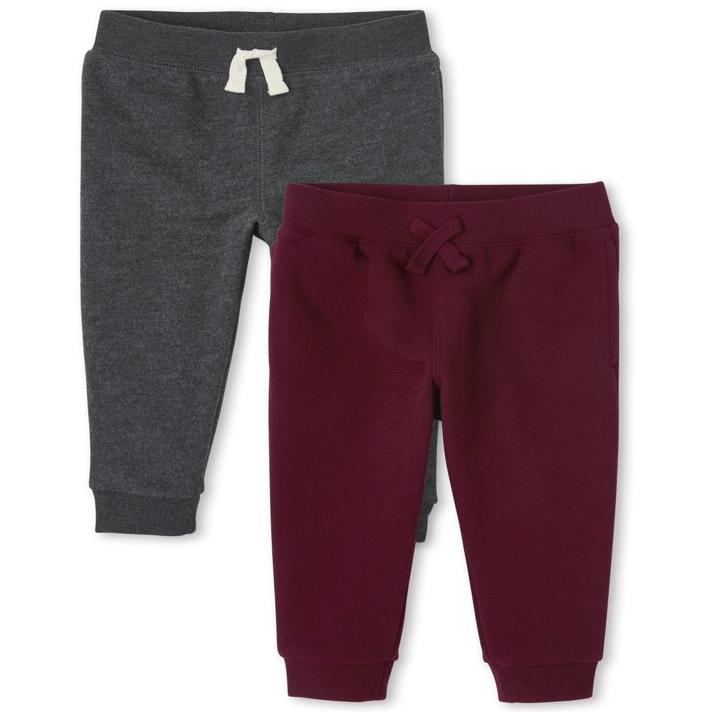 The Children's Place Baby Boys and Toddler Active Fleece Jogger Sweatpants Pants, Redwod/Obsidian 2-Pack, 18-24 Months US