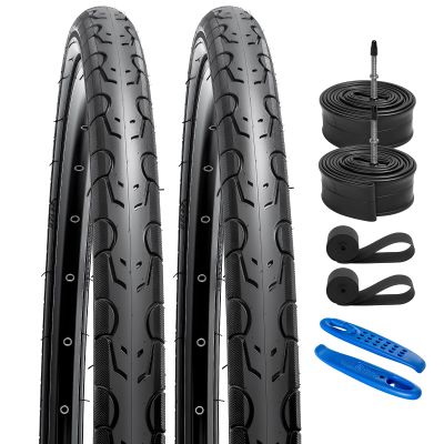YUNSCM 2-PCS 700C Road Bike Tires 700x28C/28-622 and 700C Bike Tubes Presta Valve with 2 Rim Strips Compatible with 700x26C 700x27C 700x28C 700x29C 700x30C Bike Bicycle Tires and Tubes (Y-1098)