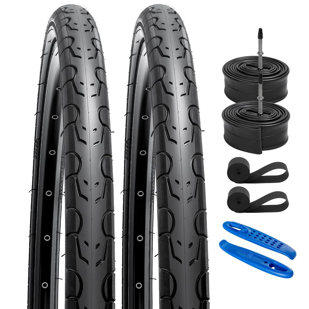 YUNSCM 2-PCS 700C Road Bike Tires 700x28C/28-622 and 700C Bike Tubes Presta Valve with 2 Rim Strips Compatible with 700x26C 700x27C 700x28C 700x29C 700x30C Bike Bicycle Tires and Tubes (Y-1098)