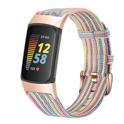 Abanen Women Band for Fitbit Charge 5, Soft Woven Canvas Nylon Quick Dry Wrist Strap for Fitbit Charge 5 (Colorful)