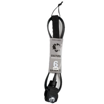 Culture Supply Surfboard Surf Leash (6 Sizes - 5 Colors): 6ft Comp | 6 ft Reg | 7ft | 8ft | 9ft | 10ft (Black, 6ft COMP)