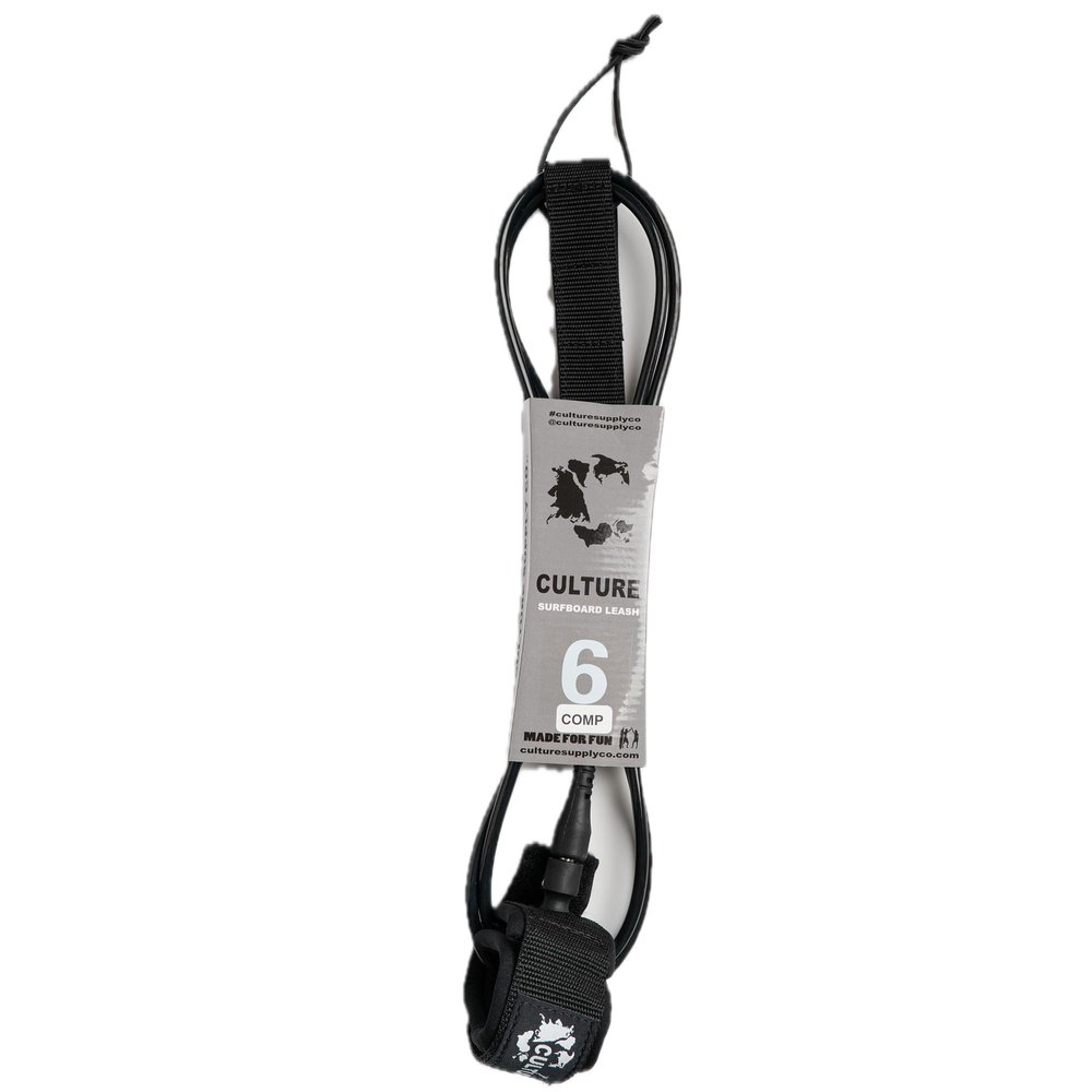 Culture Supply Surfboard Surf Leash (6 Sizes - 5 Colors): 6ft Comp | 6 ft Reg | 7ft | 8ft | 9ft | 10ft (Black, 6ft COMP)
