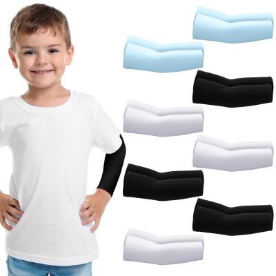 Zhanmai 8 Pairs Kid Arm Sleeve Youth Breathable Elastic Compression Arm Sleeves for Basketball Football Volleyball Boy Girl (Black, White, Blue,Classic Style)