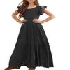 MITILLY Girls Lace Flower Ruffle Sleeve A-Line Swing Wedding Party Long Maxi Dress with Pockets 8 Years Black, Kid view 1