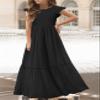 MITILLY Girls Lace Flower Ruffle Sleeve A-Line Swing Wedding Party Long Maxi Dress with Pockets 8 Years Black, Kid view 2