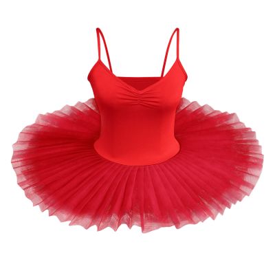 AFAVOM Ballet Leotards for Women Hard Organdy Platter Tutu Dance Leotards Adult Professional Swan Lake Ballerina Costume Gymnastics Spaghetti Shoulder Strap Bodysuit Classic Pancake Skirt Red Small