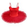 AFAVOM Ballet Leotards for Women Hard Organdy Platter Tutu Dance Leotards Adult Professional Swan Lake Ballerina Costume Gymnastics Spaghetti Shoulder Strap Bodysuit Classic Pancake Skirt Red Small view 1