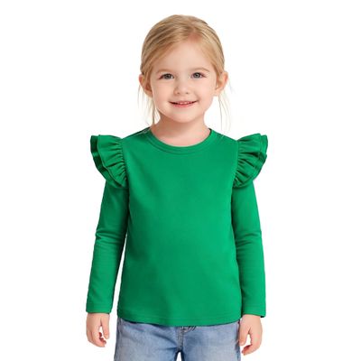 ZFZDRen 12M-14Y Toddler Baby Girls T Shirt Solid Color Blouse Ruffle Top Cotton Casual Tees Plain Shirt (6-7 Years, E047)