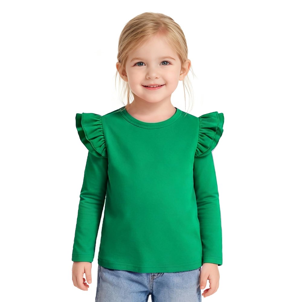 ZFZDRen 12M-14Y Toddler Baby Girls T Shirt Solid Color Blouse Ruffle Top Cotton Casual Tees Plain Shirt (6-7 Years, E047)