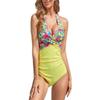 Women's Swimsuits One Piece Tankini Bathing Suits Ruched Bathing Suits Deep V Neck Swimwear Yellow Flower view 1
