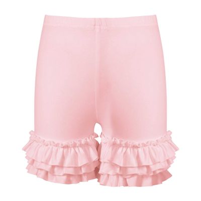 JanJean Toddler Girls Elastic Waist Layered Ruffle Hem Shorts Solid Color Athletic Dance Shorts for Gymnastic Modern Dancewear Pink 1-2 Years