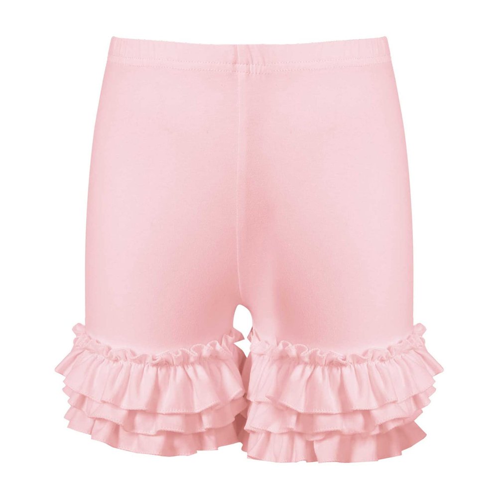 JanJean Toddler Girls Elastic Waist Layered Ruffle Hem Shorts Solid Color Athletic Dance Shorts for Gymnastic Modern Dancewear Pink 1-2 Years