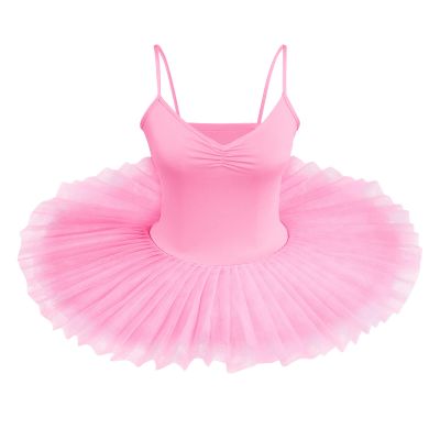 Ballet Leotards for Women Hard Organdy Platter Tutu Dance Leotards Adult Professional Swan Lake Ballerina Costume Gymnastics Spaghetti Shoulder Strap Bodysuit Classic Pancake Skirt Pink Medium
