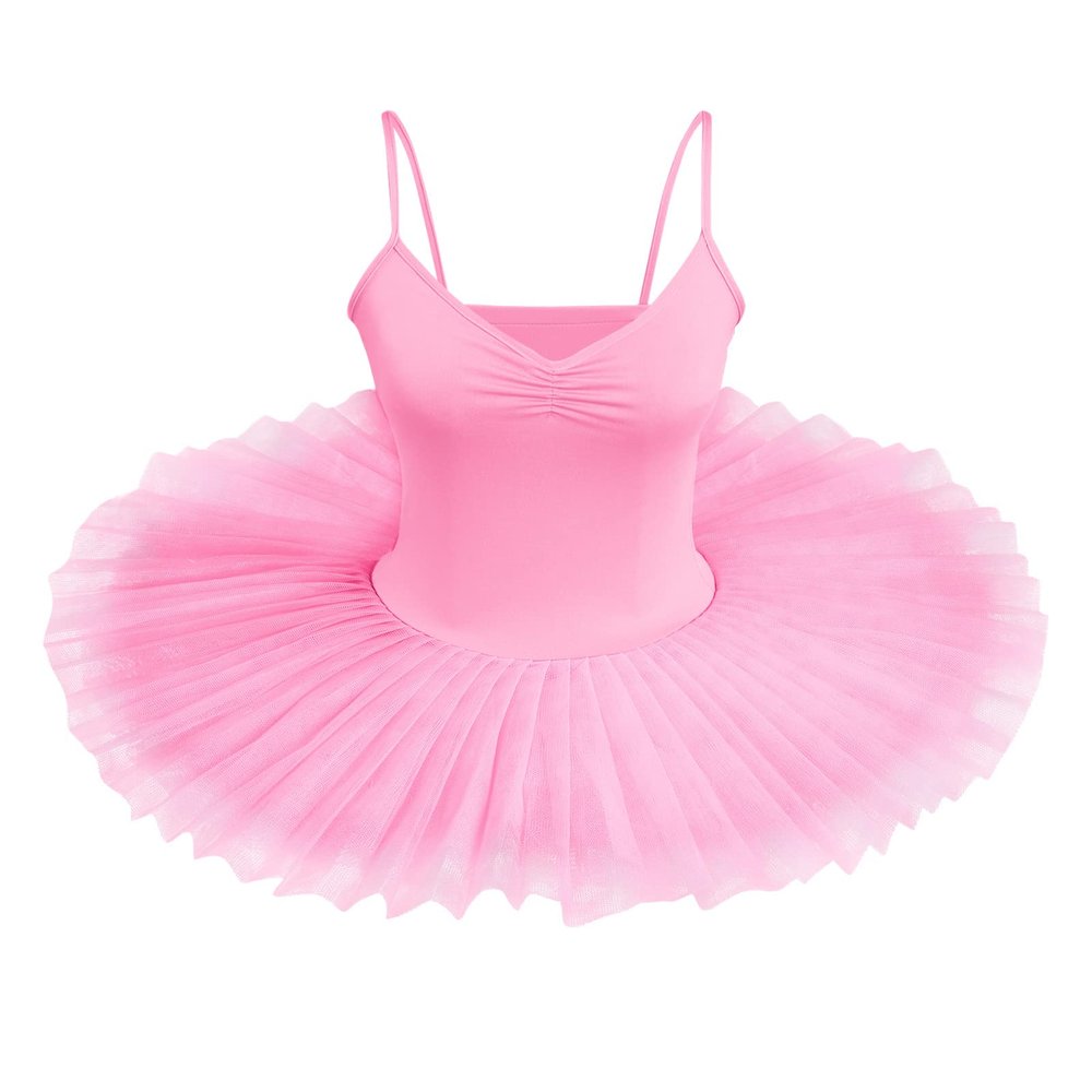 Ballet Leotards for Women Hard Organdy Platter Tutu Dance Leotards Adult Professional Swan Lake Ballerina Costume Gymnastics Spaghetti Shoulder Strap Bodysuit Classic Pancake Skirt Pink Medium