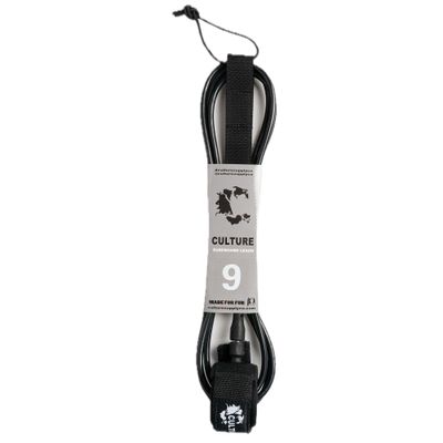 Culture Supply Surfboard Surf Leash (6 Sizes - 5 Colors): 6ft Comp | 6 ft Reg | 7ft | 8ft | 9ft | 10ft (Black, 9ft (7mm Cord))