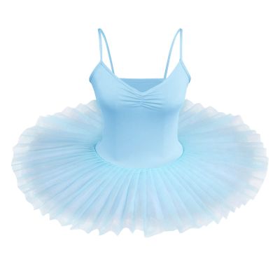 Ballet Leotards for Women Hard Organdy Platter Tutu Dance Leotards Adult Professional Swan Lake Ballerina Costume Gymnastics Spaghetti Shoulder Strap Bodysuit Classic Pancake Skirt Lake Blue Large