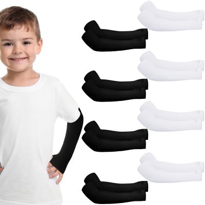 Zhanmai 8 Pairs Kid Arm Sleeve Youth Breathable Elastic Compression Arm Sleeves for Basketball Football Volleyball Boy Girl (Black,Stylish Style)