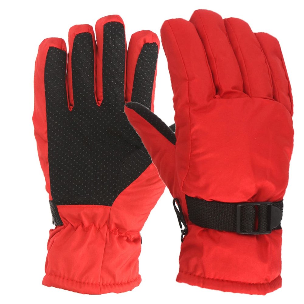 POLG Kids Winter Gloves Thermal Ski Gloves Waterproof Warm Snow Gloves Adjustable Windproof for Boys and Girls (Red, 4-8 Years)