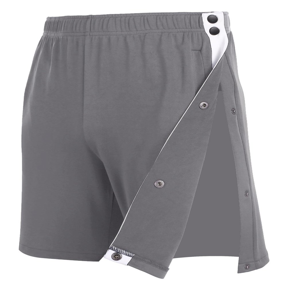 Wataxii Unisex Tear Away Shorts Mens Post Surgery Adaptive Clothing Leg Side Open Shorts Soft After Surgery Hospital Gowns Grey