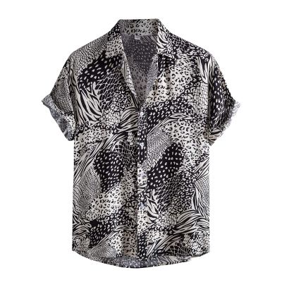 QWENTMTNTY Beach Shirts for Men Short Sleeve Summer Print Casual Loose Fit T Shirt Big and Tall Button Up Hawaiian Shirts Black