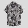 QWENTMTNTY Beach Shirts for Men Short Sleeve Summer Print Casual Loose Fit T Shirt Big and Tall Button Up Hawaiian Shirts Black view 2