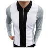 Men's Striped Polo Shirts Long Sleeve Slim Fit Zipper Collared Casual Summer T Shirts Fashion Designer Patchwork Tops Gray view 1