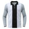 Men's Striped Polo Shirts Long Sleeve Slim Fit Zipper Collared Casual Summer T Shirts Fashion Designer Patchwork Tops Gray view 2