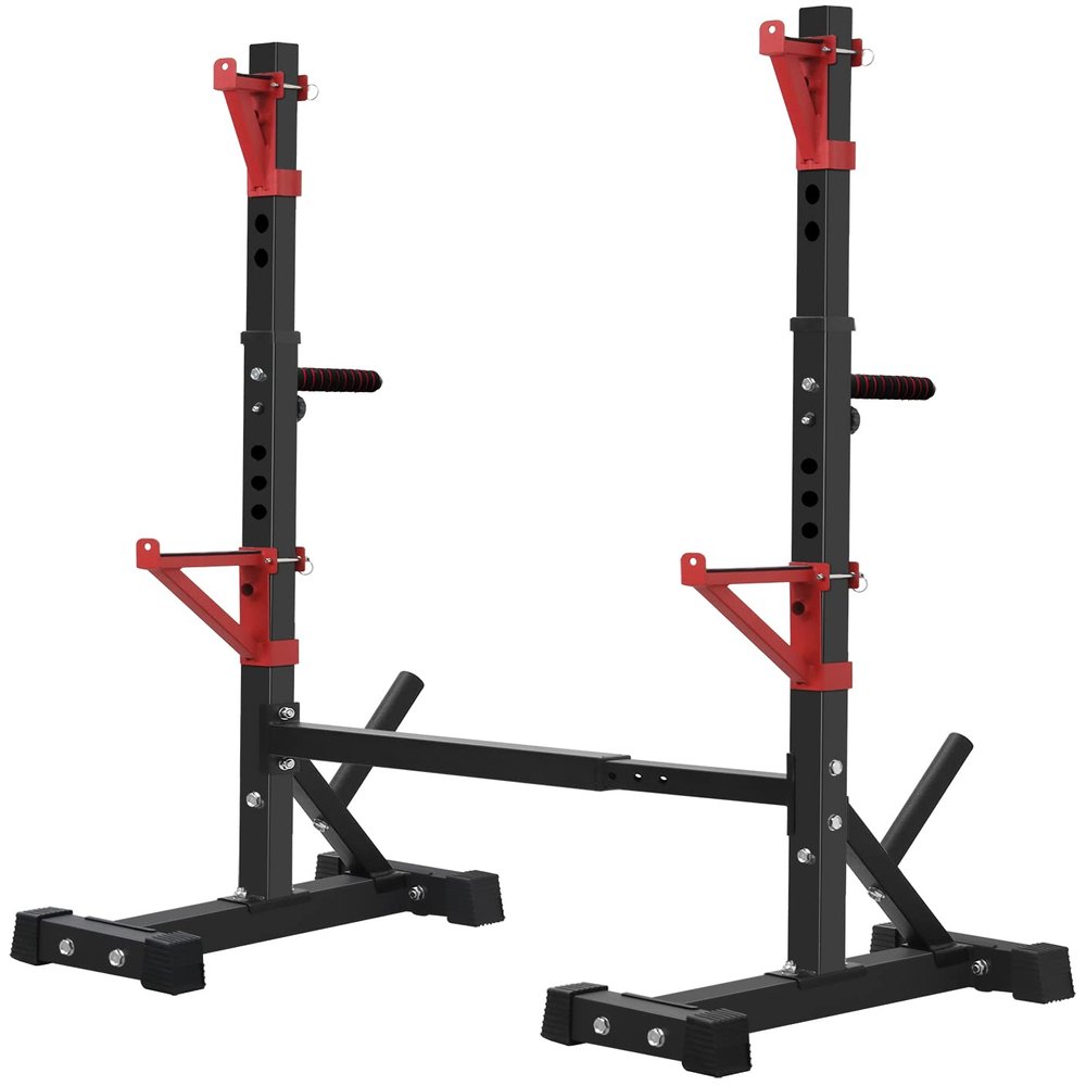 CANPA Squat Rack, Adjustable Barbell Rack Strength Training Barbell Stand with Dip Station Multi-Function Squat Stand Equipment for Home Gym Fitness 600Lbsred