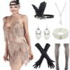 1920s Flapper Long Fringe Gatsby Roaring 20s Sequins Beaded Dress Vintage Art Deco Dress with 20s Accessories Set (XX-Large, Style L8 Gold) view 1
