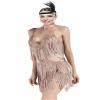 1920s Flapper Long Fringe Gatsby Roaring 20s Sequins Beaded Dress Vintage Art Deco Dress with 20s Accessories Set (XX-Large, Style L8 Gold) view 2