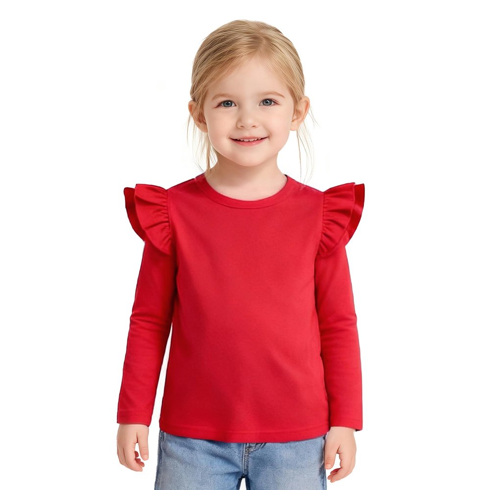 ZFZDRen 12M-14Y Toddler Baby Girls T Shirt Solid Color Blouse Ruffle Top Cotton Casual Tees Plain Shirt (5-6 Years, D047)