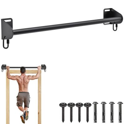 SELEWARE Fully Welded Heavy Duty Pull Up Bar Wall Mount Chin Up Bar for Doorway, Beam & Joist | Mounted Pull Up Bar with Resistance Band Hooks, Supports 440 lb Capacity