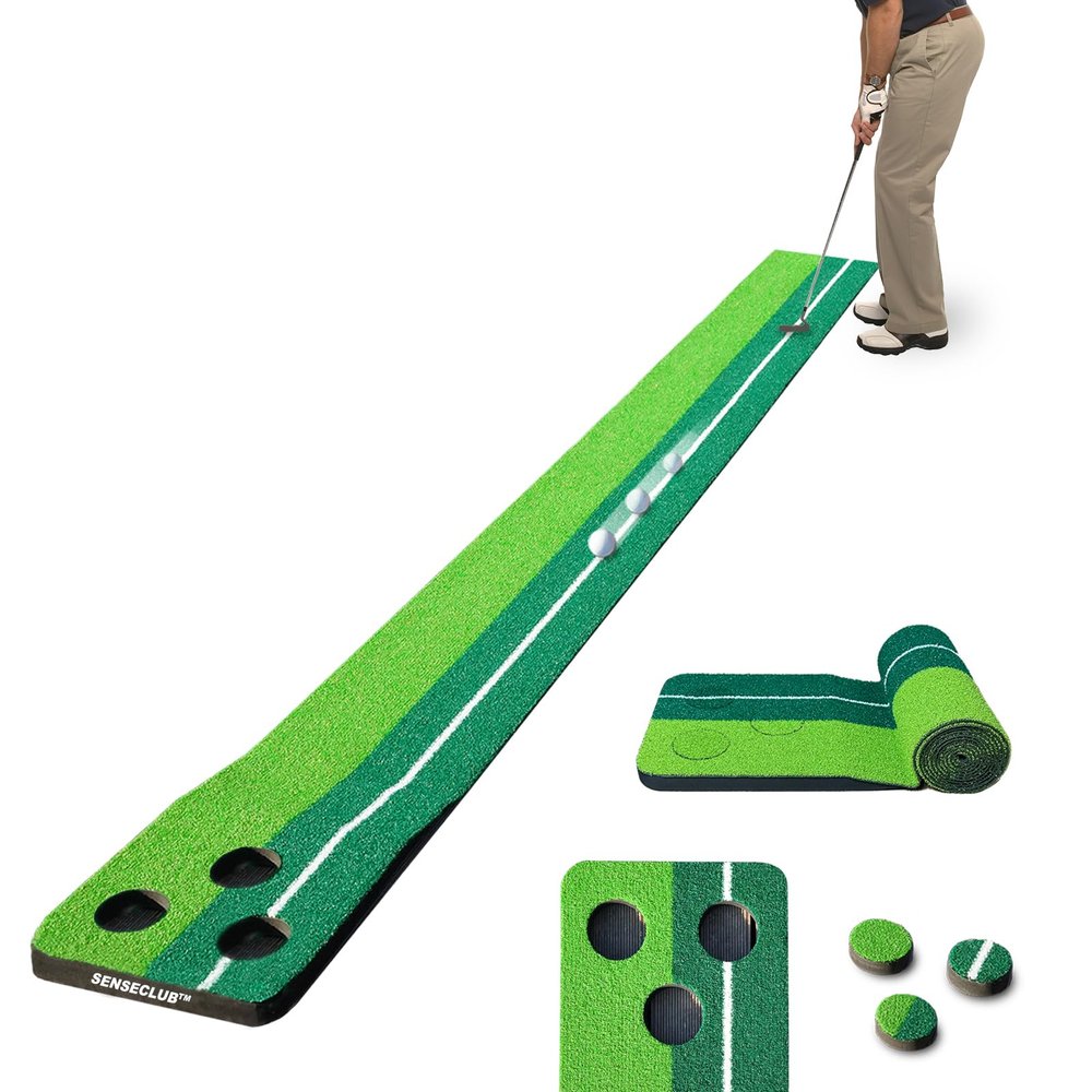 SENSECLUB Indoor Putting Green, Foldable Putting Mat Golf Game Set, Golf Gifts for Men - 1x8 Ft