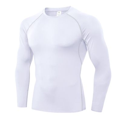 Men's Compression Shirts Long Sleeve Athletic T Shirt Workout Cool Dry Running Tops Gym Undershirts Baselayers White