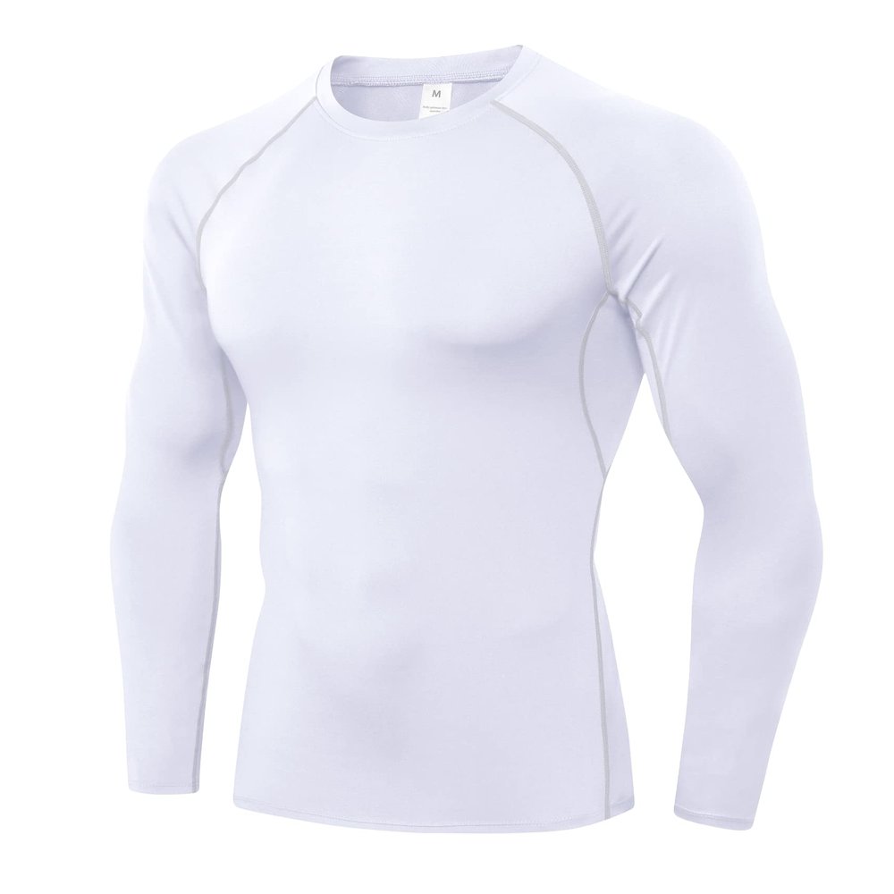 Men's Compression Shirts Long Sleeve Athletic T Shirt Workout Cool Dry Running Tops Gym Undershirts Baselayers White