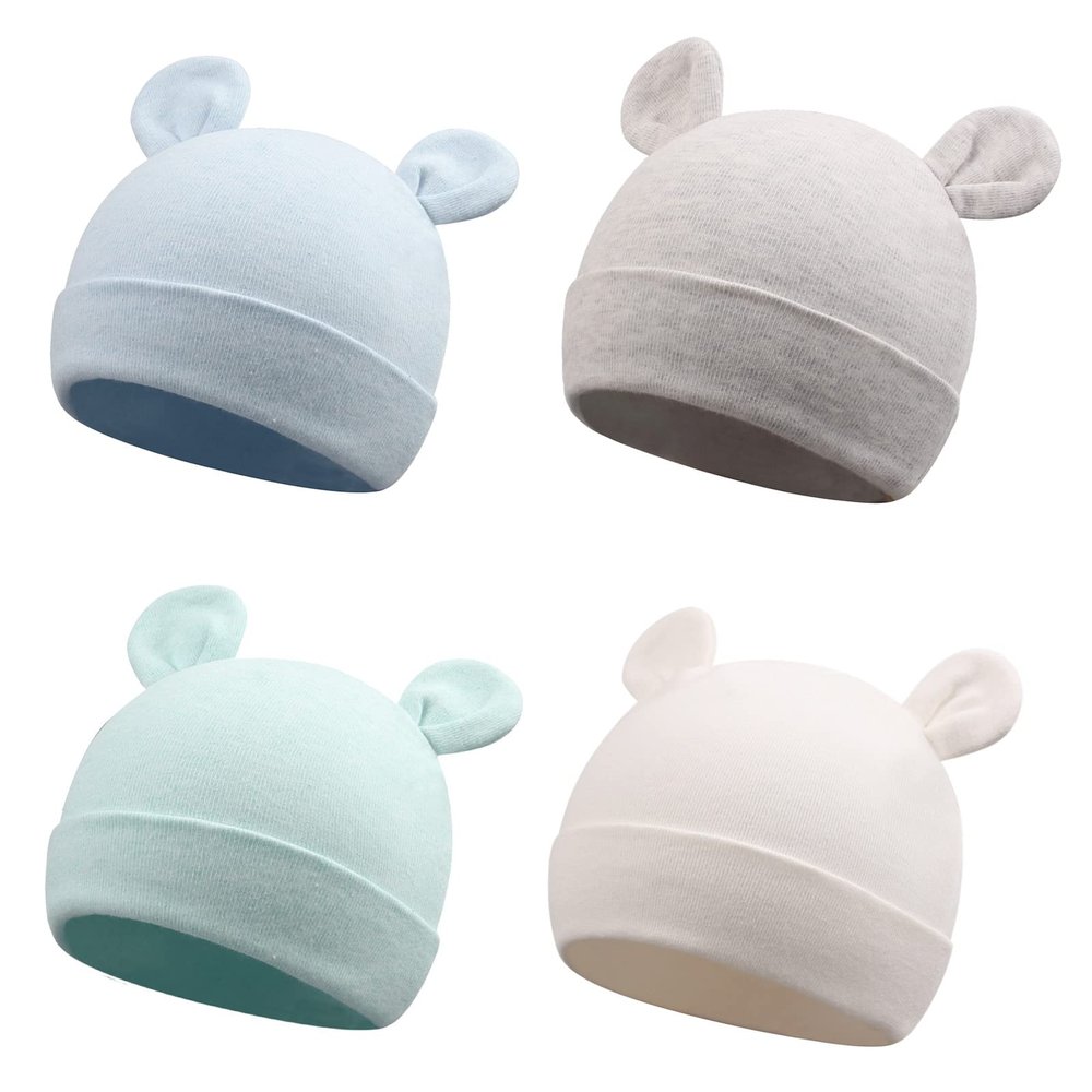 Cotton Newborn Baby Girls Hat Spring Newborn Boys Hat Cute Rabbit Infant Beanie (Blue+Gray+White+Green, Preemie-Newborn)