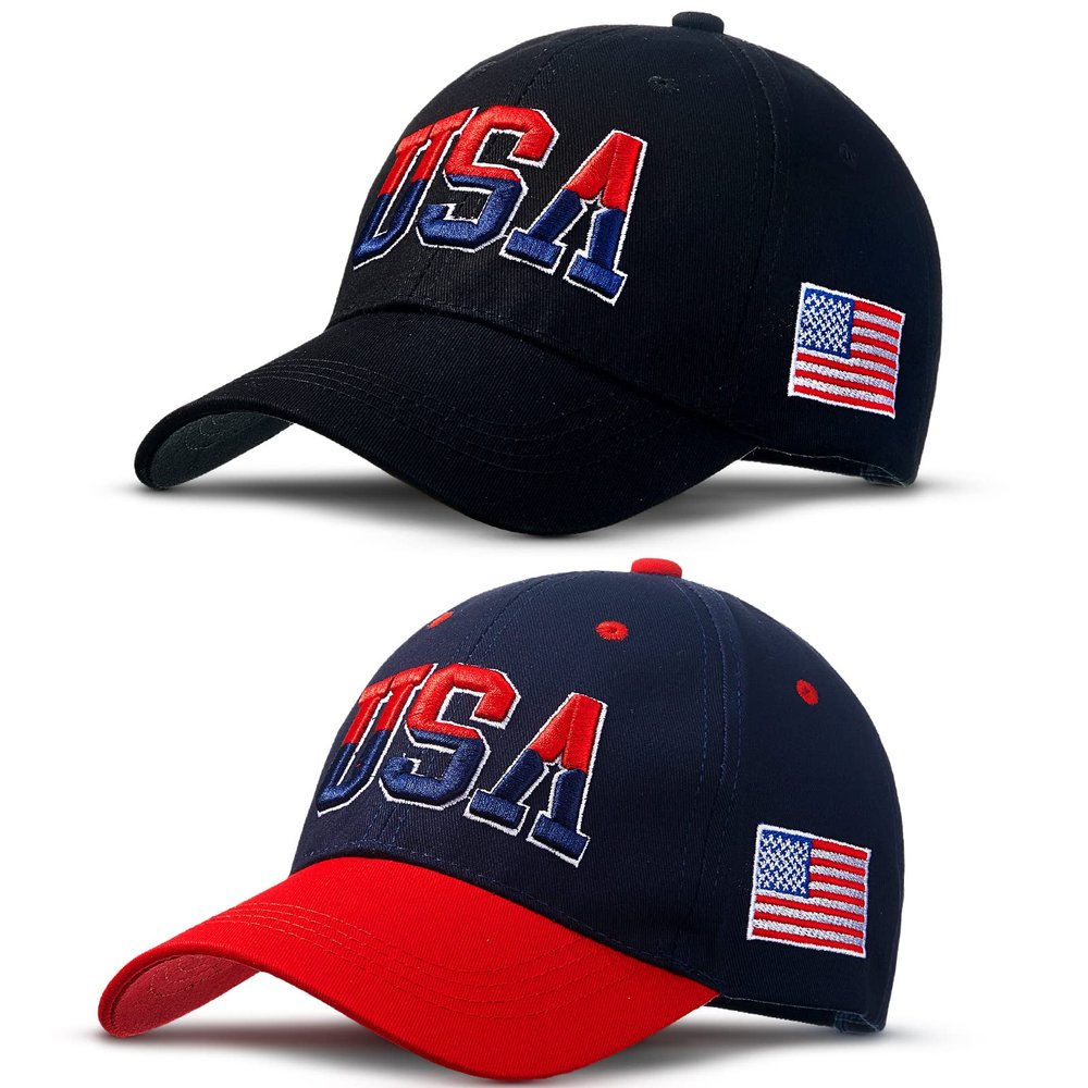 Coume 2 Pieces USA Hats American Flag Baseball Cap 250th Anniversary 4th of July Patriotic Adjustable Embroidered Cap(Blended Color,Full Style)