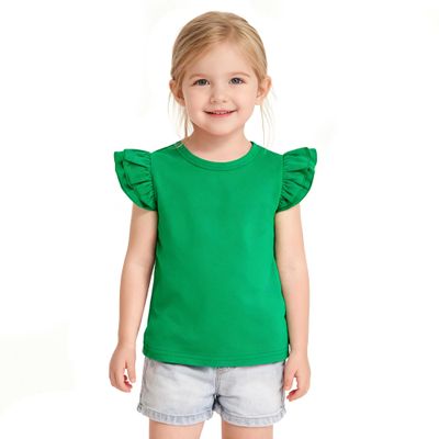 ZFZDRen 12M-7Y Toddler Baby Girls T Shirt Solid Color Blouse Ruffle Top Cotton Casual Tees Plain Shirt (2-3 Years, e048)