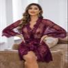 Avidlove Women's Lace Kimono Robe Babydoll Lingerie Mesh Nightgown Wine Red view 3