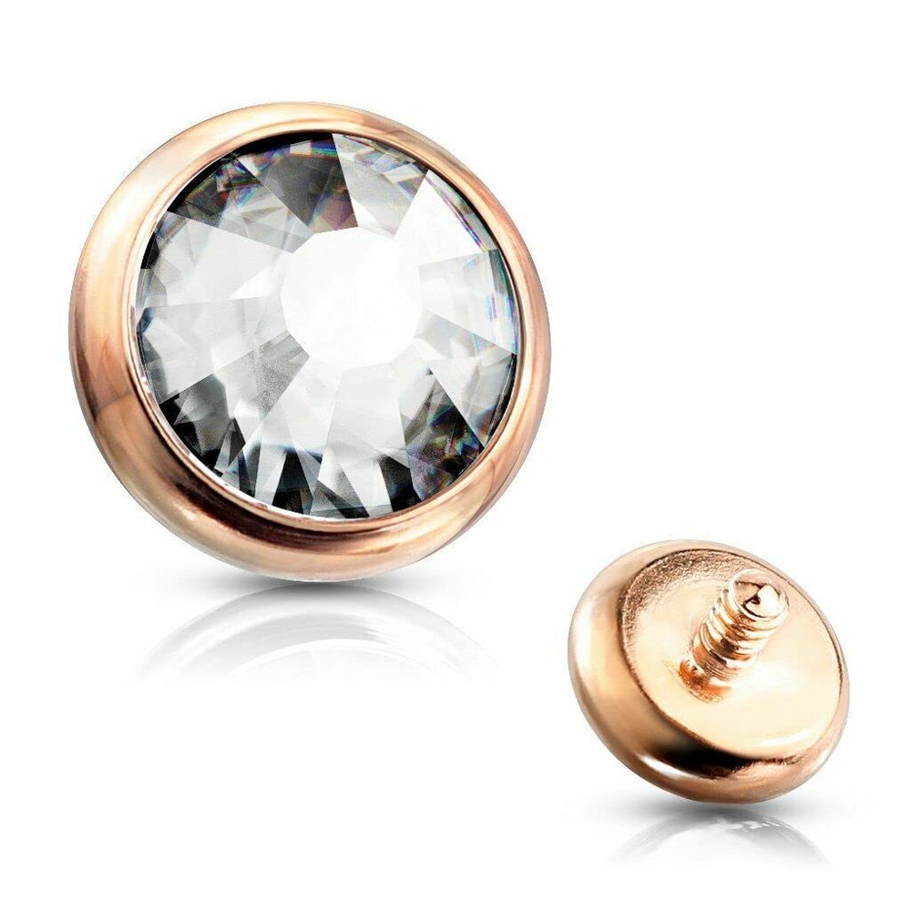 NineFit Basics 3 Pc 14G Rose Gold CZ Flat Dome Dermal Anchor Tops - 3, 4 & 5 mm