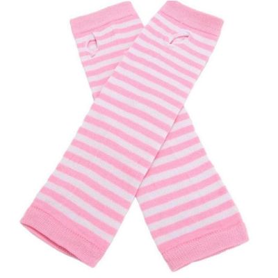 1 Pair Pink Striped Fingerless Gloves Women Long Elbow Mittens Winter Arm Warmer Thumb Hole Knitted Gloves for Girls