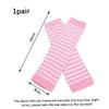 1 Pair Pink Striped Fingerless Gloves Women Long Elbow Mittens Winter Arm Warmer Thumb Hole Knitted Gloves for Girls view 2