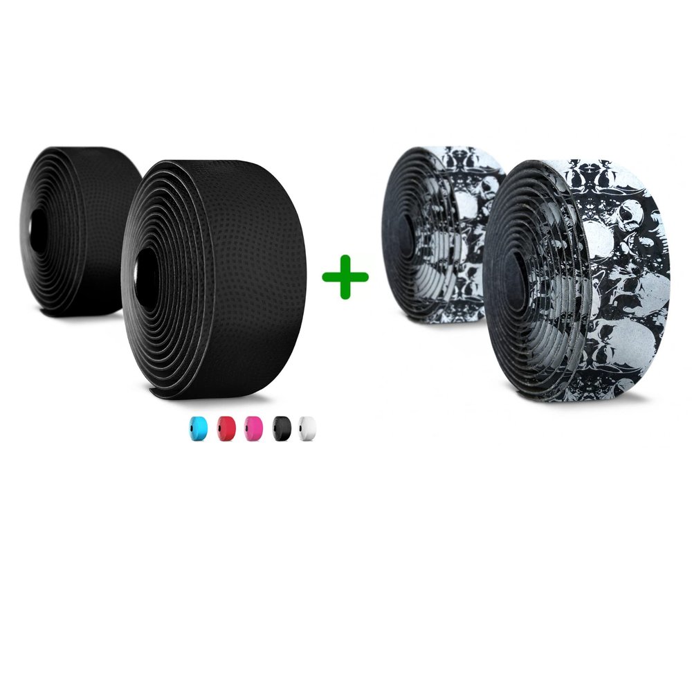 ALIEN PROS (Set of 4 Black & Skull Mix Bike Handlebar Tape - Wrap Your Bike for an Awesome Comfortable Ride