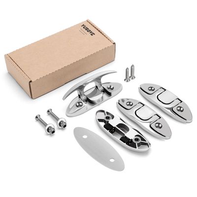 YUSOVE 4-1/2" Flip-up Dock Cleat Boat Cleat New Upgrade Marine Folding Cleat 316 Stainless Steel Folding Cleats for Boats,with Back Plate with Installation Accessories Fastener,Pack of 4