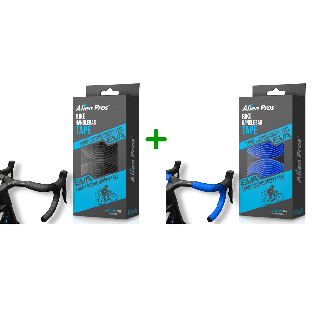 ALIEN PROS (Set of 4 Black & Blue Bike Handlebar Tape EVA - Wrap Your Bike for an Awesome Comfortable Ride