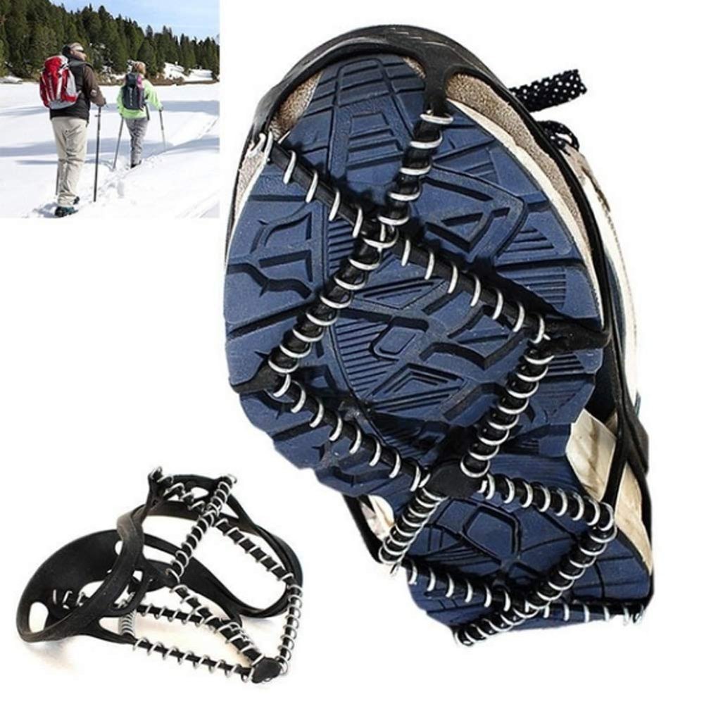 Shulemin 1Pair Ice Cleats Walk Shoes Crampons Traction Cleats No-Slip Climbing Spikes Multi-Derectional Traction Winter Ice Gripper Ice Cleats Crampons for Hiking Shoes Boots Outdoor Black