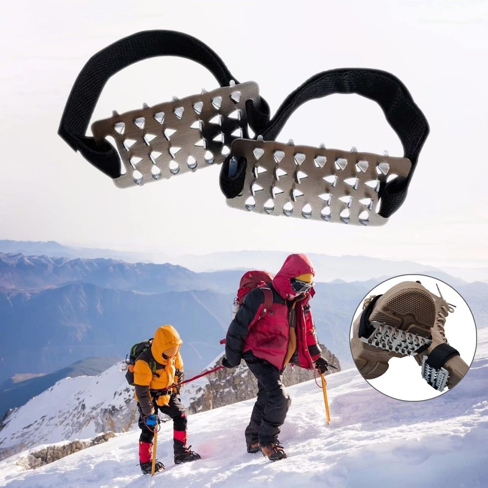 Ice Traction Cleats Walk Traction Cleats 26 Spikes No-Skid Durable Snow Boots Shoe Cover Winter Ice Gripper Ice Cleats Crampons for Climbing Hiking Boots Outdoor Black