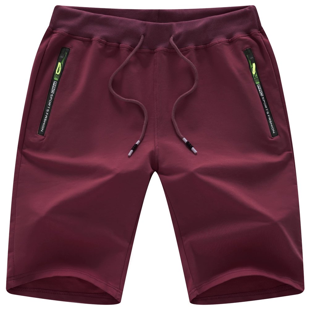 Chrisuno Drawstring Shorts Mens Classic Fit Sweat Walking Men Big and Tall Wine Red Large