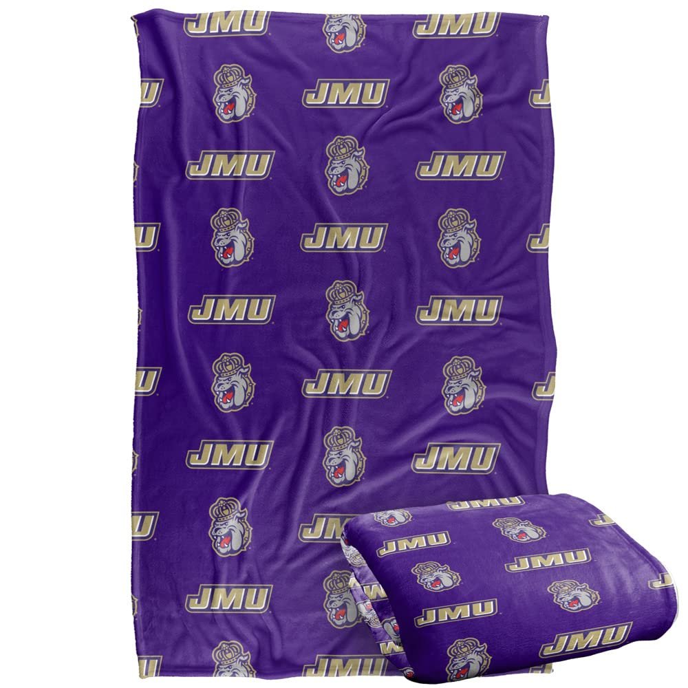 James Madison University Dukes Blanket, 36"x58" Logo Pattern, Silky Touch Super Soft Throw