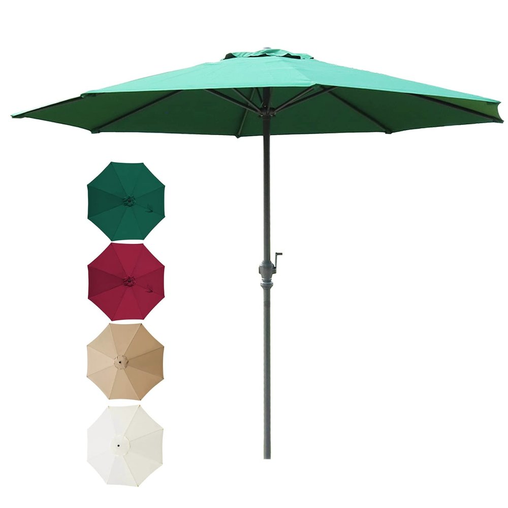 LIGUOYI Outdoor Umbrella Canopy 9ft/10ft Garden Parasol Patio Umbrella with Crank Handle Iron Column with 8 Ribs, UVresistant Outdoor Patio Table Parasol Umbrella Waterproof Without Base